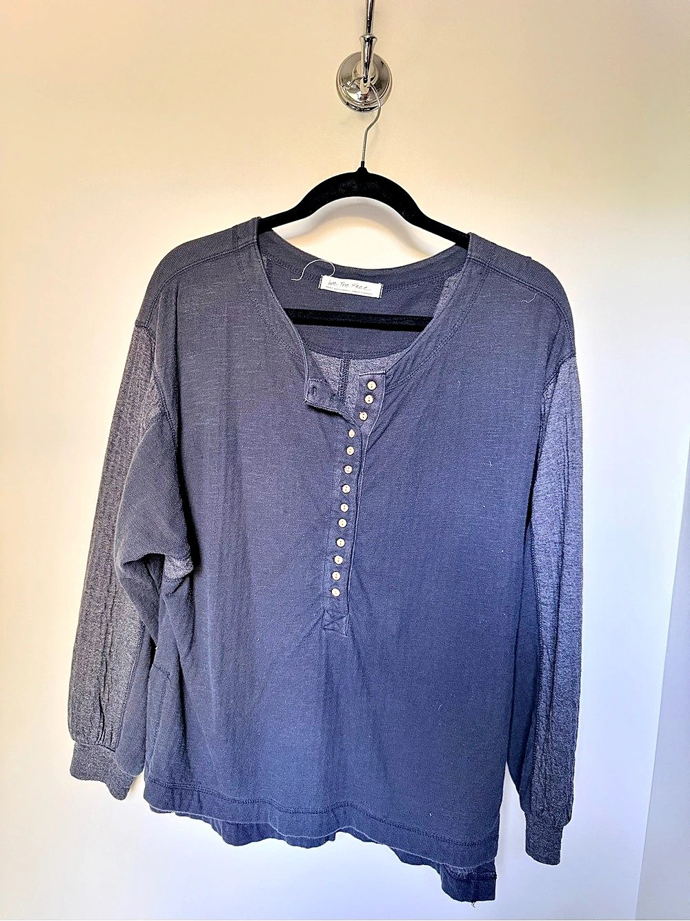 Free People Jamie Henley Long Sleeve Blouse Navy Blue Small